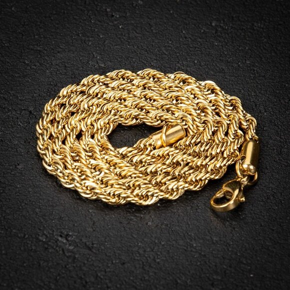 Solid Yellow Gold Plated 316 Stainless Steel 4MM Twist Rope Chain Necklace - Picture 5 of 6